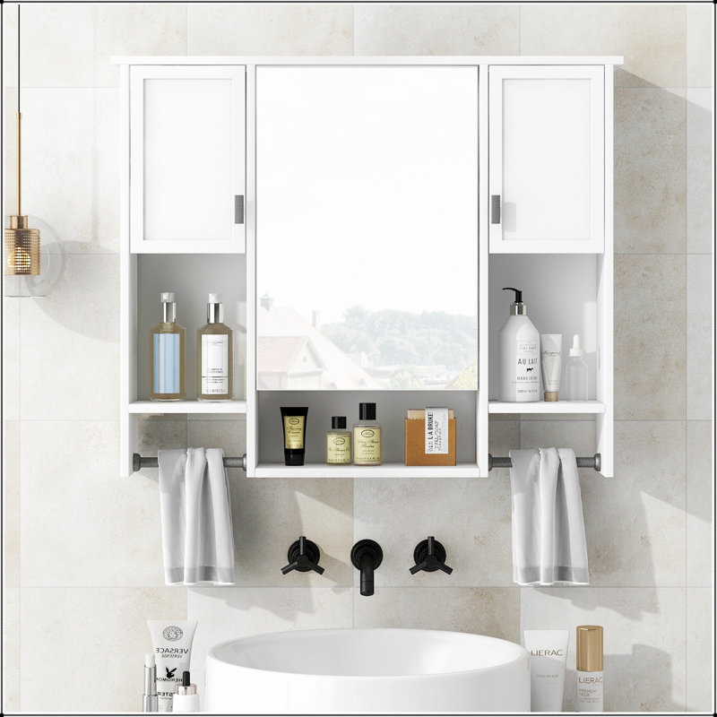 Armoire de rangement murale moderne avec miroir et barre à serviettes, parfaite pour organiser et améliorer votre espace