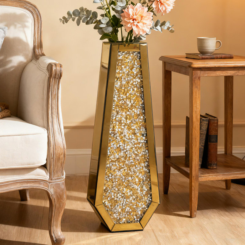 Vase de sol en verre miroir fait main DeGrailly 24 po - Style moderne, classique et glamour, H 24 po x l 8,58 po x P 4,33 po