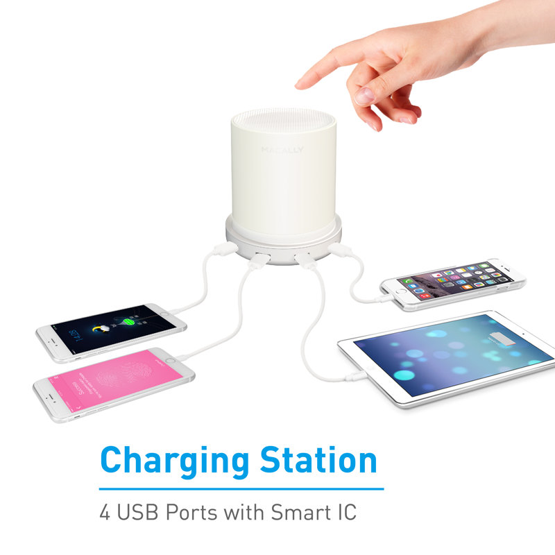 USB Lamp with 4 Fast Charging Ports and Touch Control Bedside Dimmable Nightstand Night Light