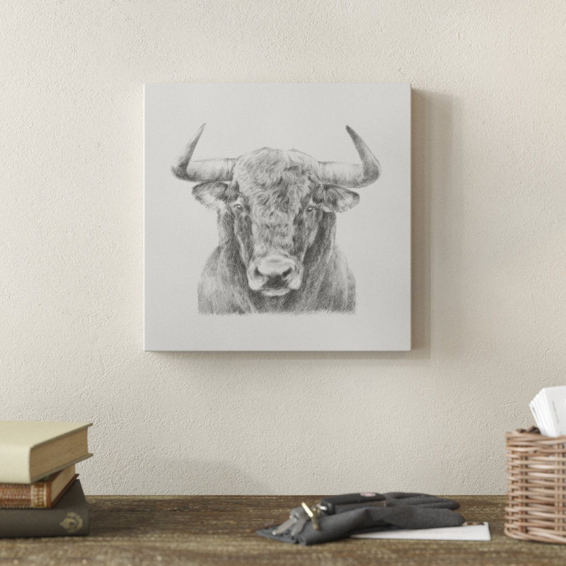 «Black and White Bull», peinture sur toile, H 12 po x l 12 po