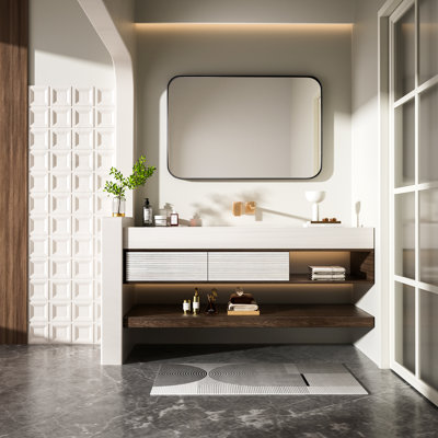 Cozy Design Tempered Glass Framed Wall-Mounted Bathroom Vanity Mirror