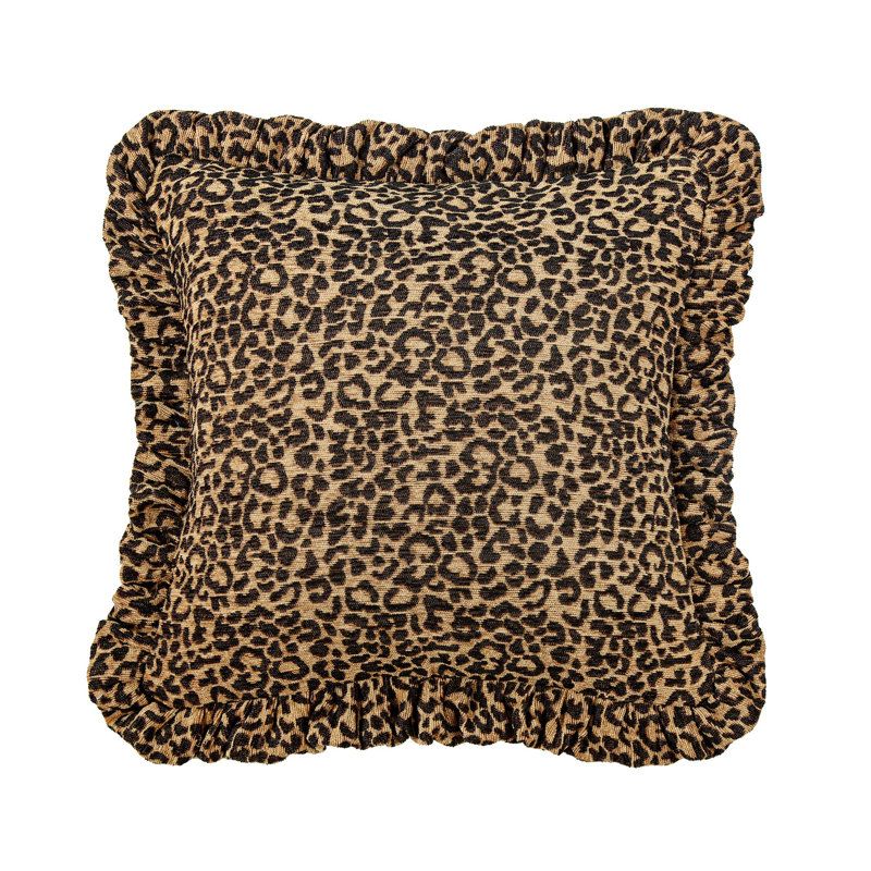 Adrienne Gold Black Leopard Print Chenille Classic Modern Rustic Decorative Pillow, Square