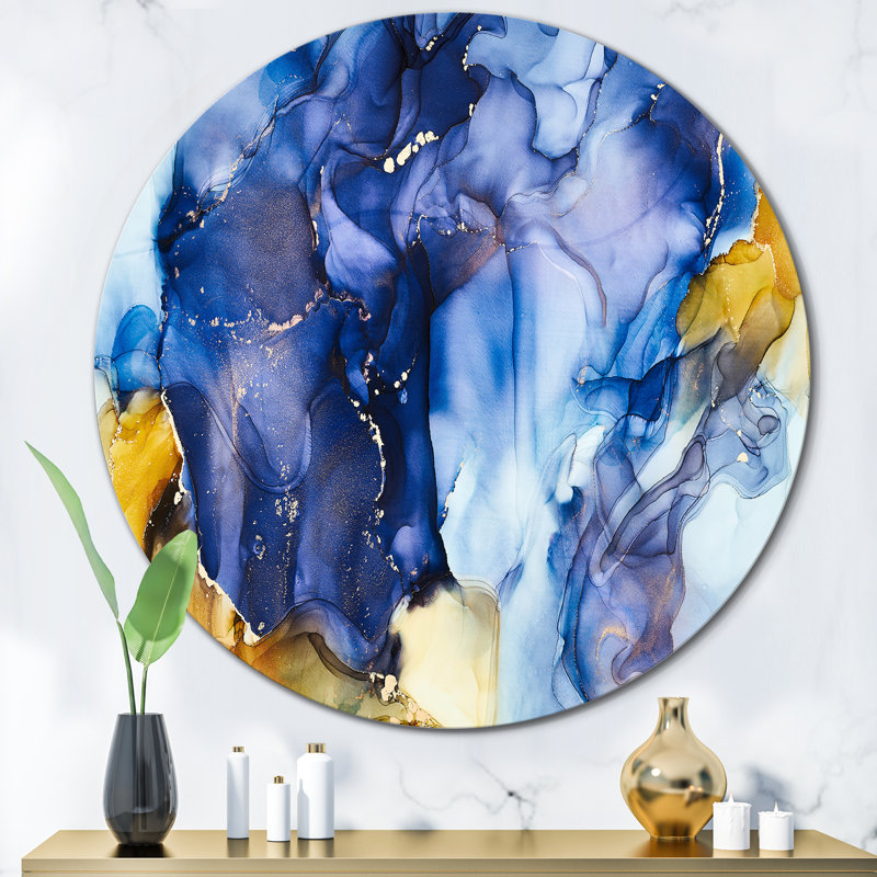 «Blue Luxury Abstract Fluid Art III», art mural moderne en métal, H 11 po x l 11 po x P 1 po