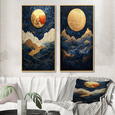 Lune d'or sur paysage côtier liquide I - Collection d'art mural 2 panneaux fantaisie