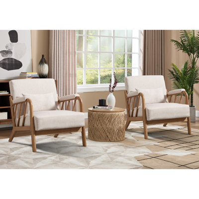 Fauteuil d'appoint rembourré moderne en bois massif de 27,17 po de largeur avec coussin supplémentaire