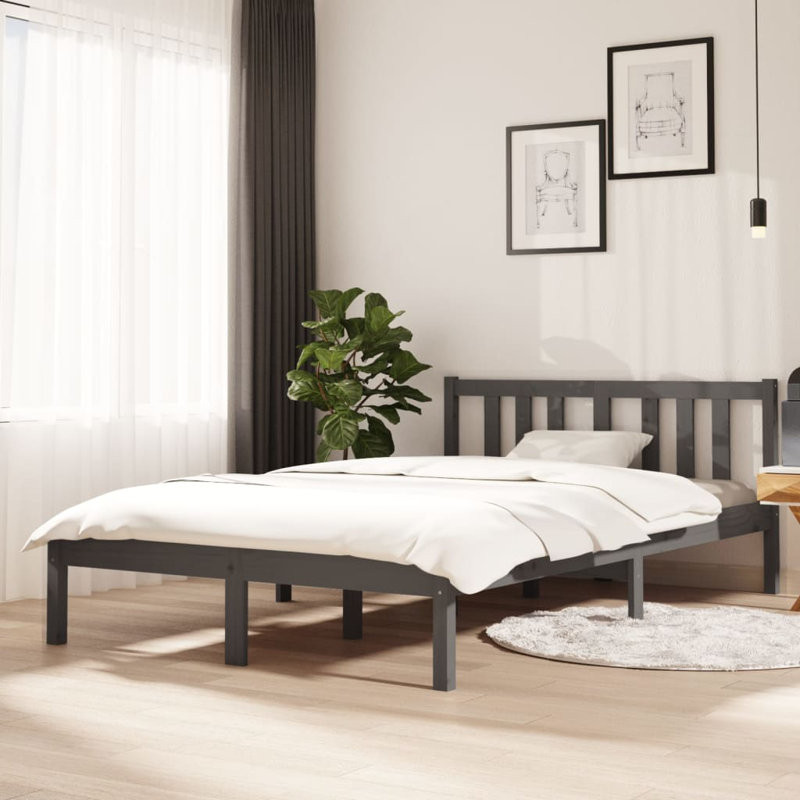 Bed Frame Solid Wood, grey, 135 x 190 cm