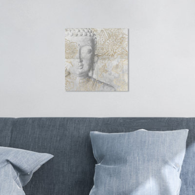 Calm Side, Asian Buddha Flowers Traditional - Graphic Art Canvas