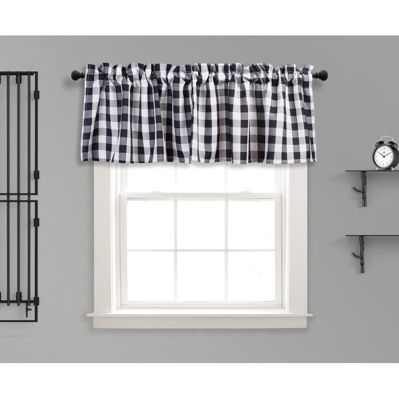 Rashara Plaid Tailored Window Valance, Black/White, 56" W x 16" L