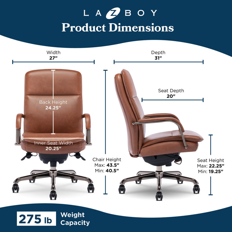 Opus Leather Swivel Executive Office Chair, Cognac, Graphite