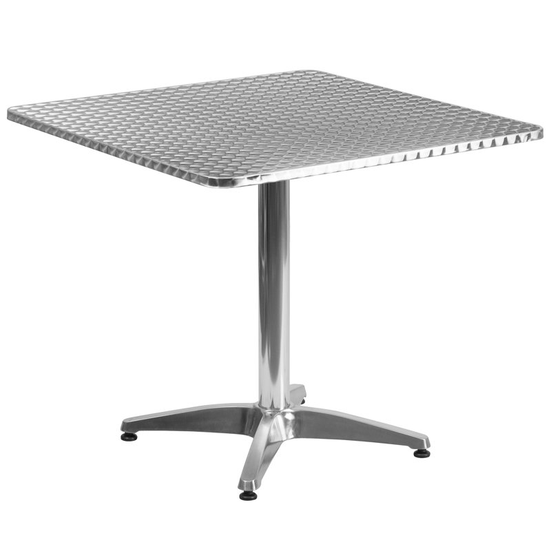 Table carrée pour l'intérieur et l'extérieur en aluminium à plateau lisse avec base Siward, H 27,5 po x l 31,5 po x P 31,5 po