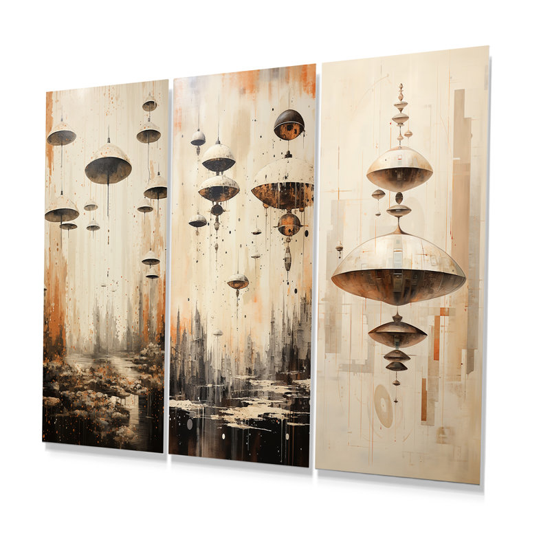 Minimalisme Ufos - ensemble de 3 impressions murales en métal Ufos, H 28 po x l 36 po