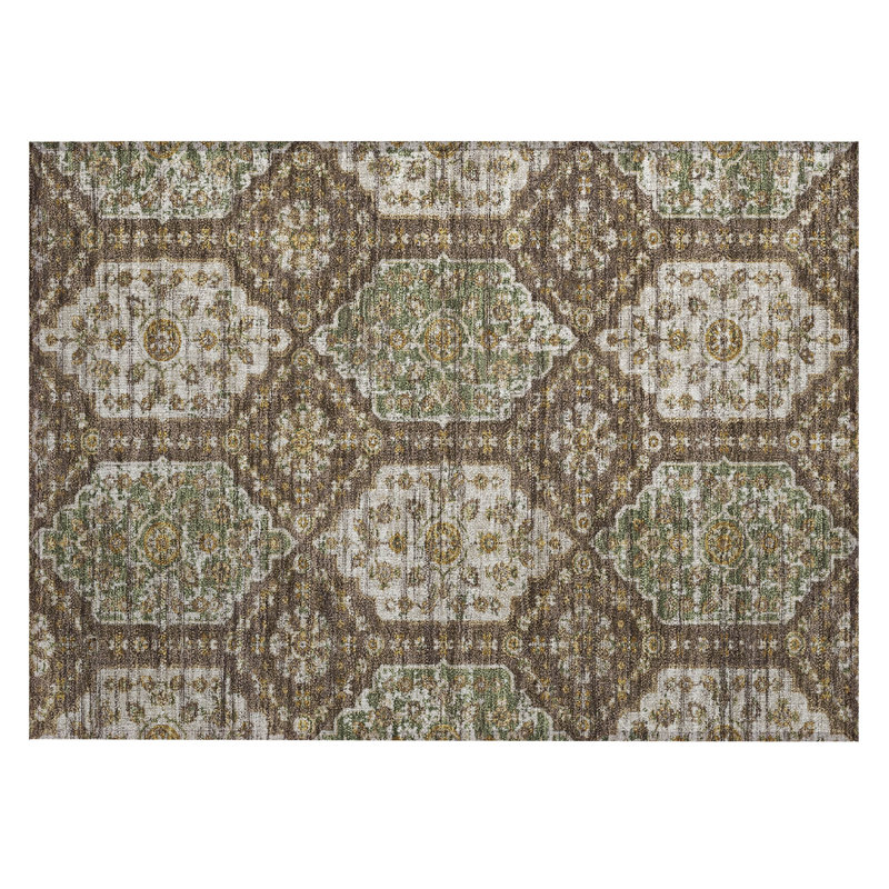 Tapis damassé intérieur / extérieur lavable à la machine ACN2643, Chocolat, 1 pi 8 po x 2 pi 6 po