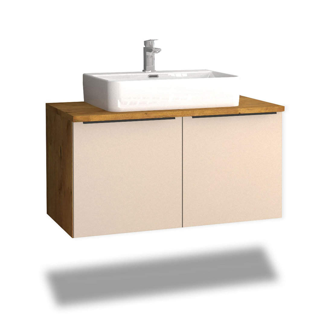 Odin washbasin with base cabinet, 96cm, alpine white / rustic oak / oak, metal handles