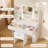 Vanity Desk Set with LED Lighted Mirror & Storage Drawers, Makeup Vanity with Cushioned Stool for Bedroom-776360183-776360181