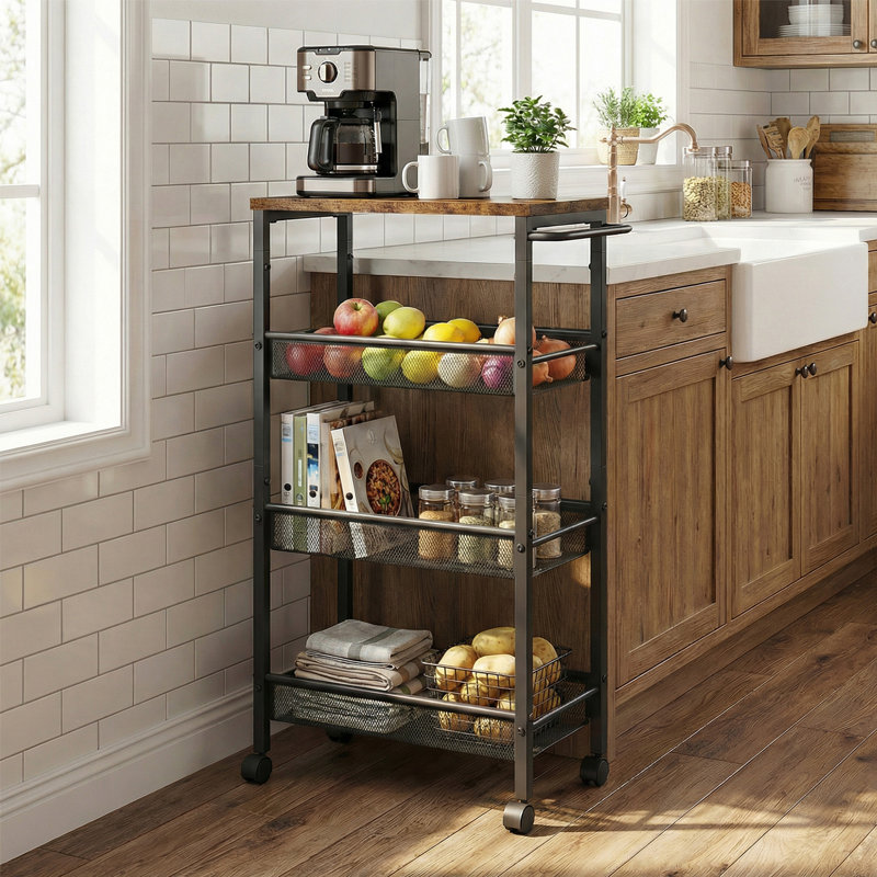 Chariot de rangement roulant, Brun rustique / noir classique, 30.3" H x 17.9" W x 8.7" D