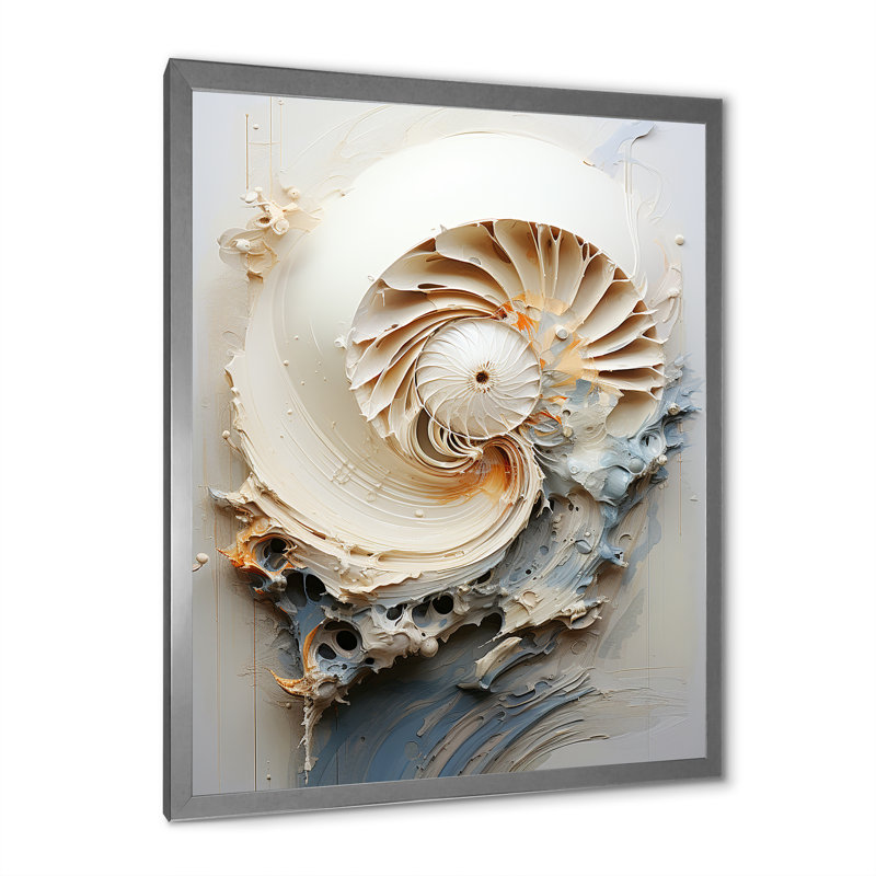 Art abstrait sur toile, "Nautilus", H 32 po x l 16 po x P 1 po, Cadre simple argenté