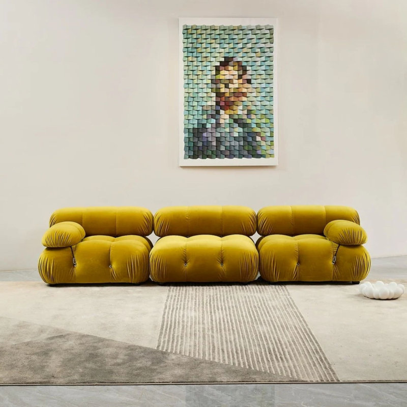 Canapé rembourré Leeven, 26.7" H x 76" W x 38" D, Purple Velvet