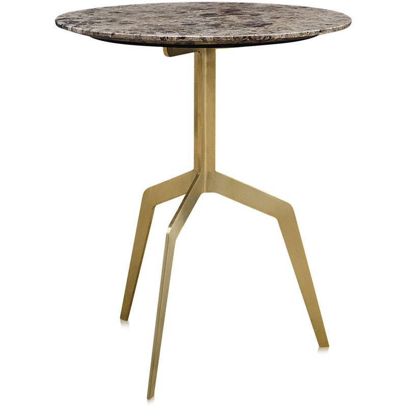Razor Marble End Table, Ivory/Gray/Brushed Gold