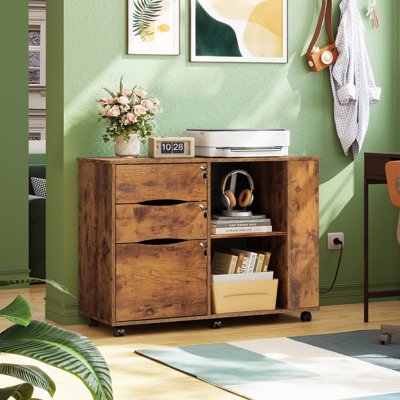 Classeur en bois à 3 tiroirs de 101,6 cm (40 po) de largeur avec serrure, idéal pour le bureau à domicile et les formats A4, Lettre et Légal.