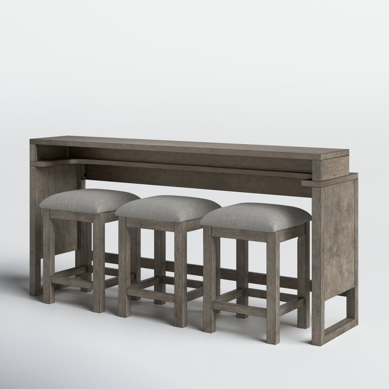 Keena Console Table and 3 Upholstered Stools Set w/ Charging Station