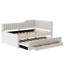 Lit de jour double rembourré avec lit gigogne et trois tiroirs, beige-414134713