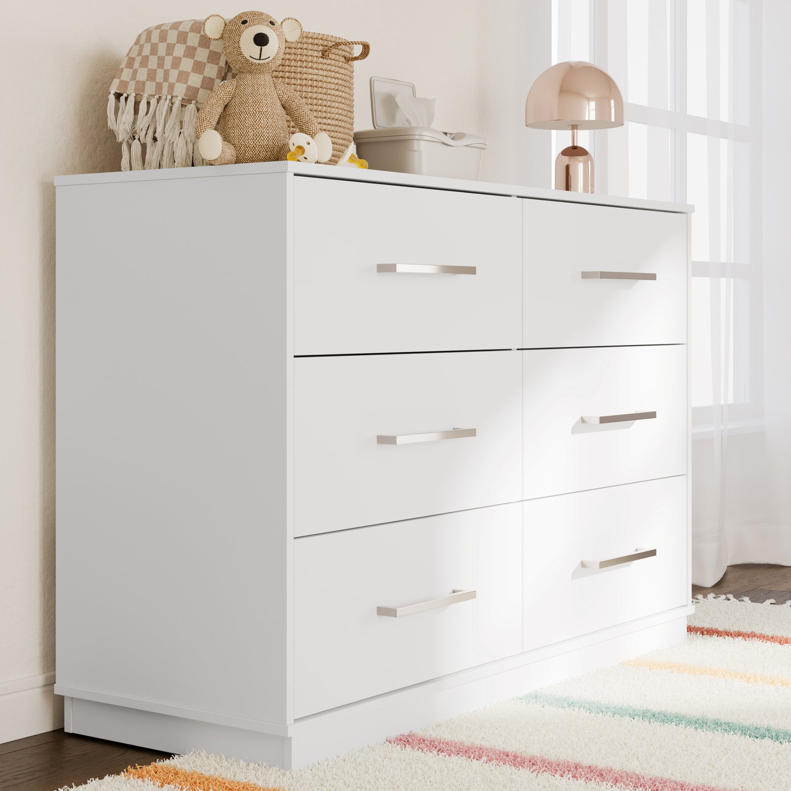 6-Drawer Double Dresser, White