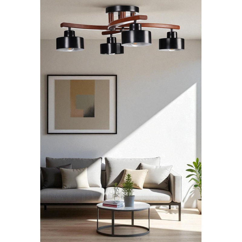 Lustre, Noyer / noir, 4 étages, Quatre lumières