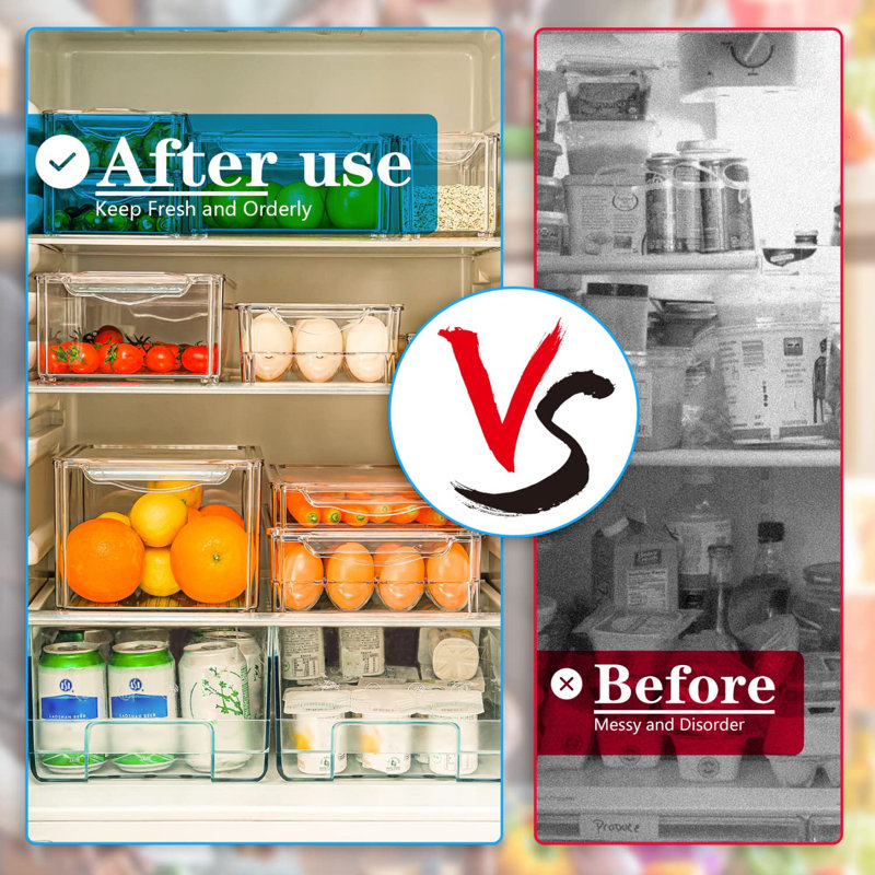 Fridge Organizer, Stackable Refrigerator Bins With Lids, BPA-Free Produce Fruit Storage Containers,(Clear/10 Pack)
