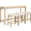 Table de bar 4 pièces avec prises et chargeurs, 3 tabourets rembourrés en chêne, placement derrière, surface en imitation bois, assises confortables en chêne, type C, assises en lin respirant, revêtement en caoutchouc
