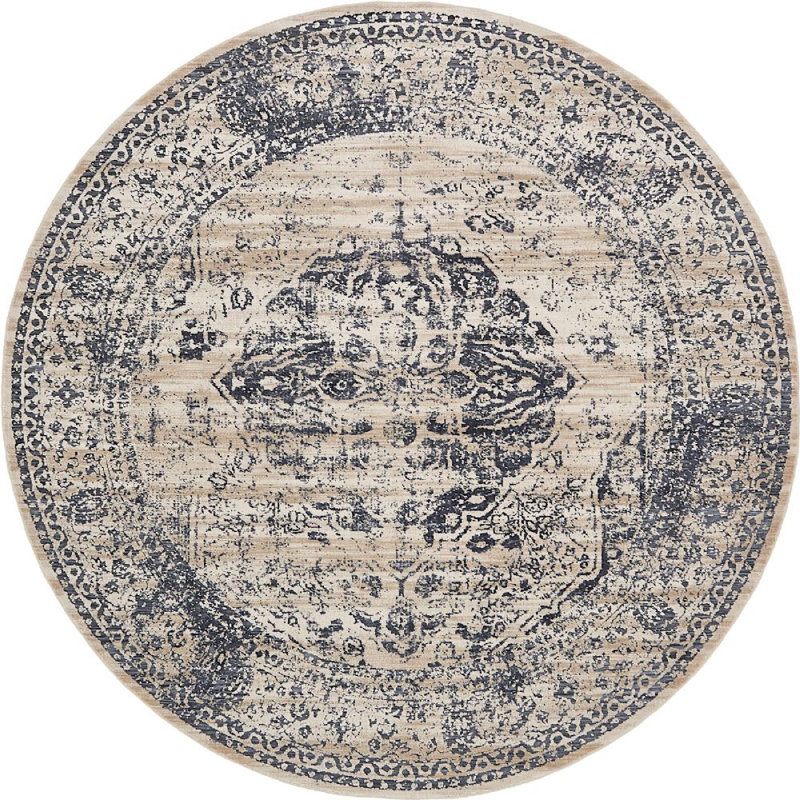 Tapis à motif oriental beige / gris Widener, Rond 8 pi