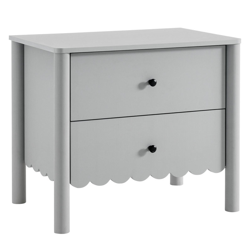 Emmeline Scalloped 2-Drawer Nightstand, Light Gray