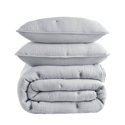 Soft Cotton Bedding Sets, Blue, Cozy Embroidered Quilt For All Seasons