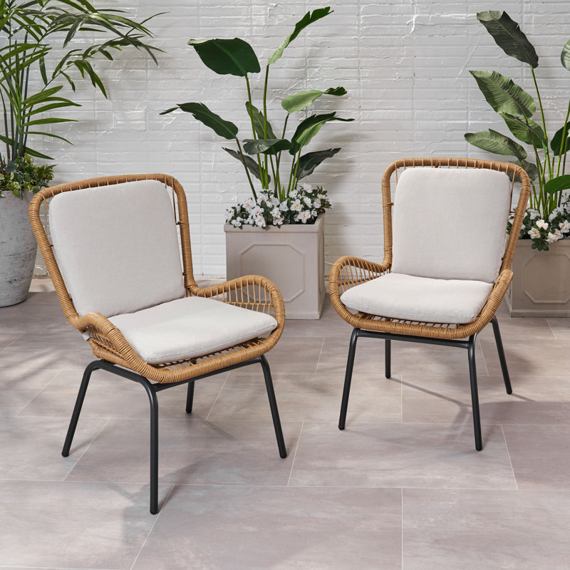  Ensemble de 2 chaises de patio moderne en rotin tissé avec coussins, pour balcon ou siège de jardin, beige