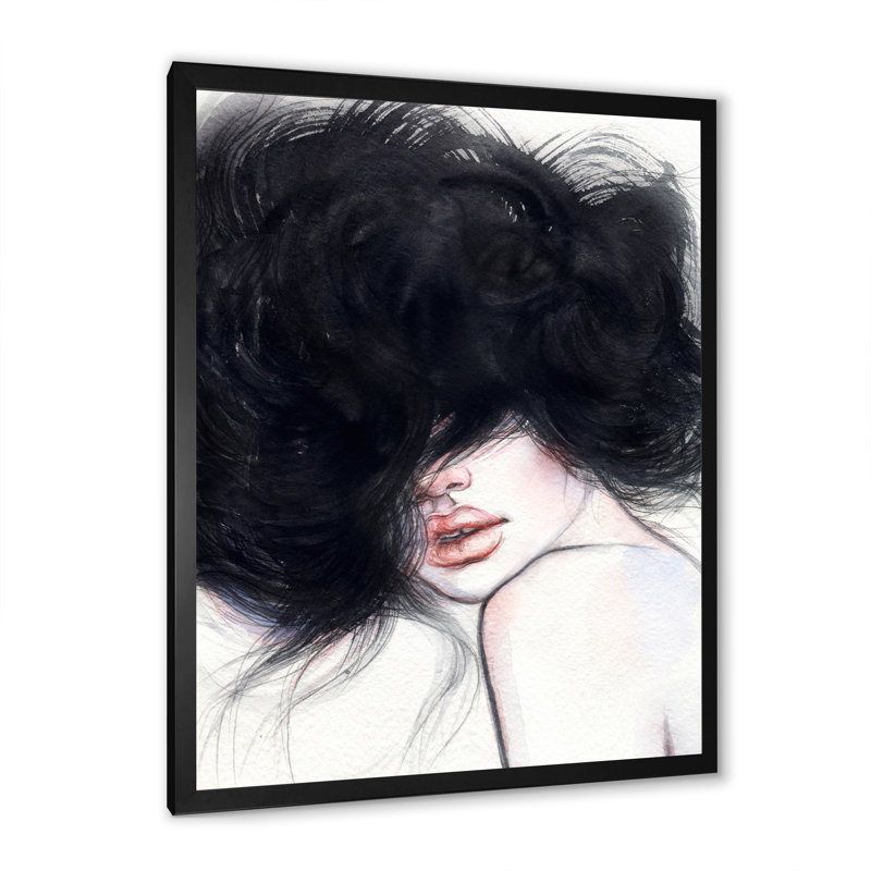 Portrait noir d'un mannequin élégant II - œuvre d'art sur toile Glam, Toile avec cadre noir, H 20 po x l 12 po x P 1 po