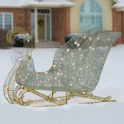 48 in. Silver Santas Sleigh with Cool White LED Lights