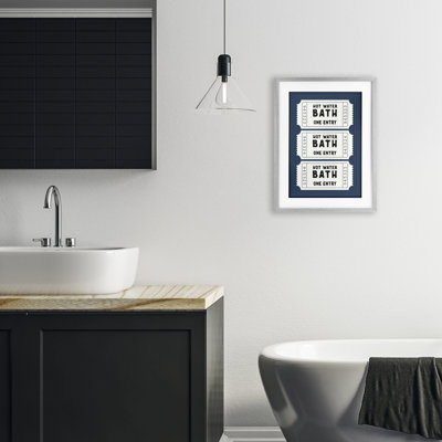 Reproduction sous-verre encadrée de coupons de billets de bain bleu marine, design avec lettres et doublure