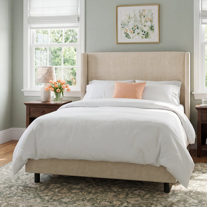 Bellfield Upholstered Wingback Bed, Milsap Canvas Sustain® Tweed, California King