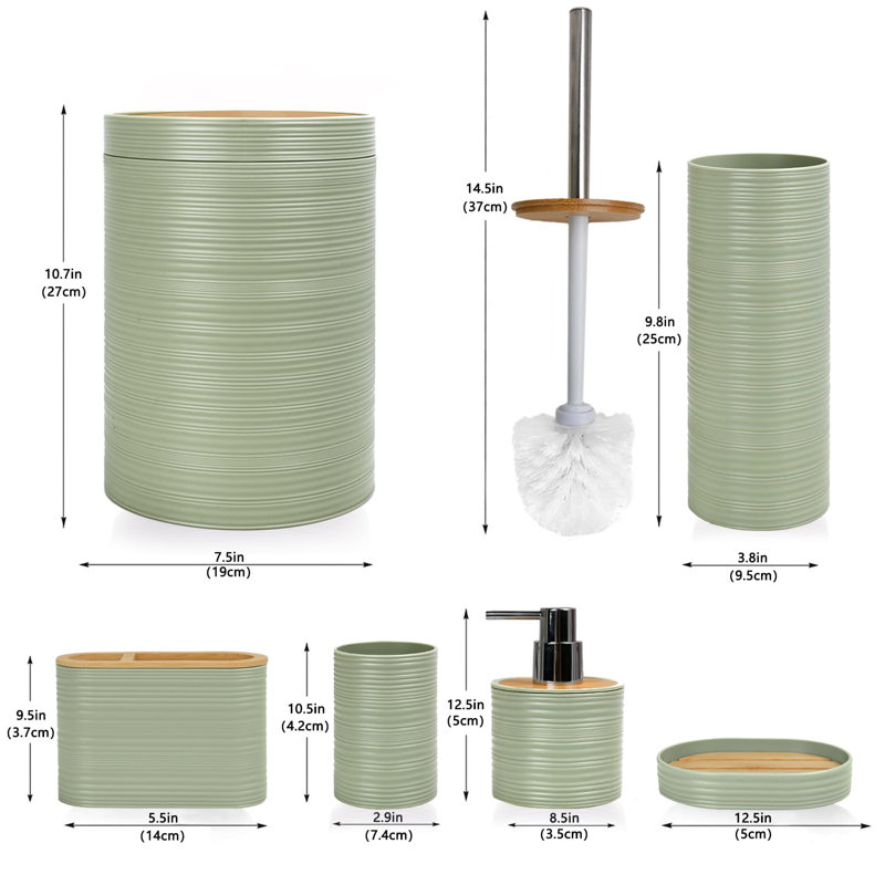 L'ensemble de salle de bain en bambou 6 pièces comprend un distributeur de savon, un porte-brosse à dents, un porte-brosse à dents, un porte-savon pour comptoir décoratif et un cadeau de pendaison de crémaillère, vert Sriral