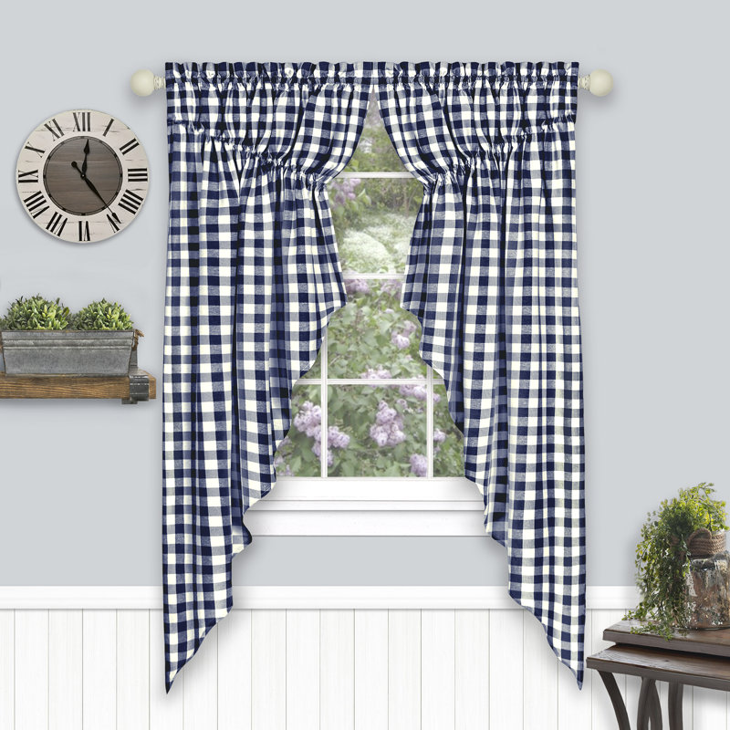 Desilva Cotton Blend Plaid Window Valance, Navy