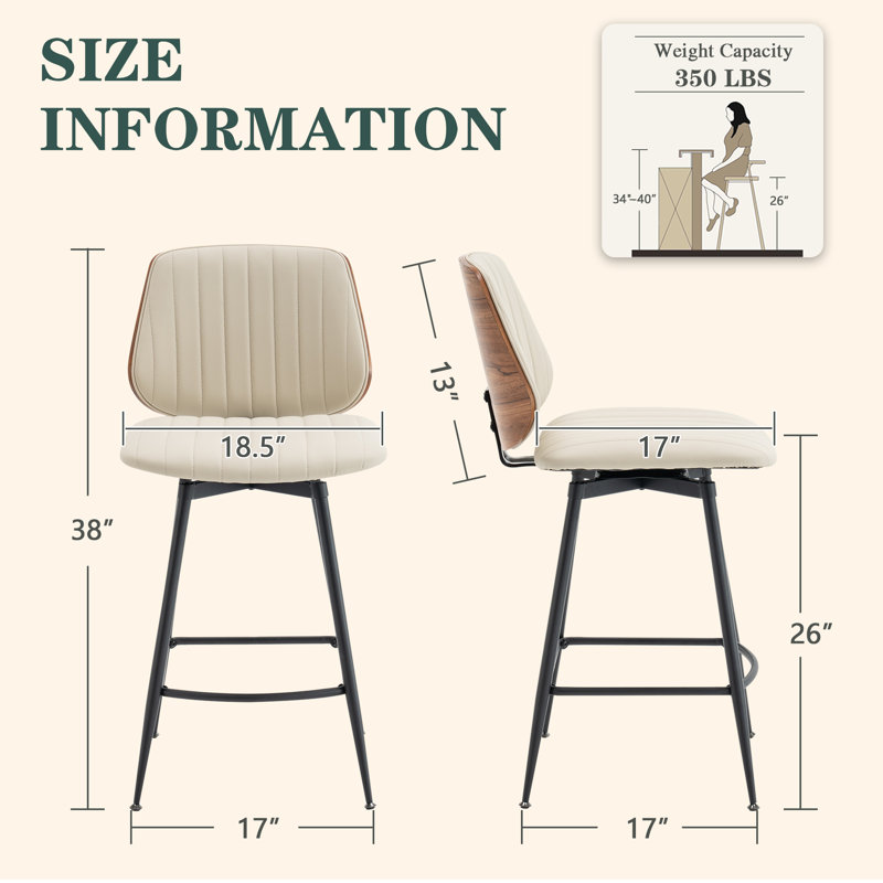 Tabouret de comptoir pivotant rembourré, Ivoire ivoire