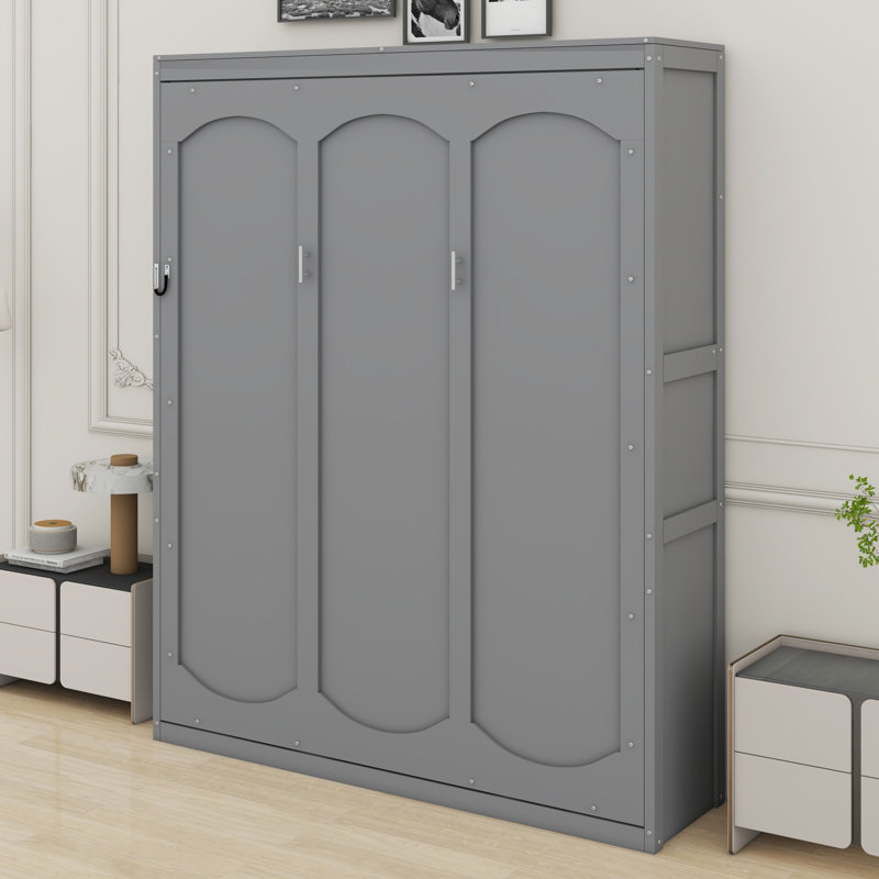 Lit escamotable polyvalent avec tablettes de rangement, Gris