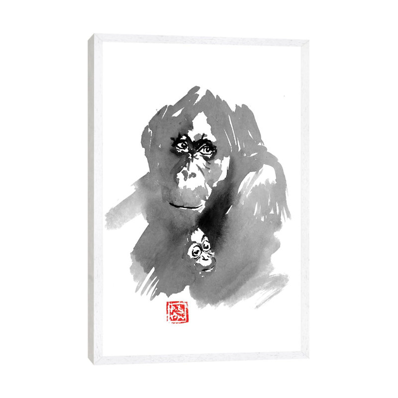 Orangutan Family by Péchane - Print on Canvas, White Framed, 66.04 cm H x 45.72 cm W