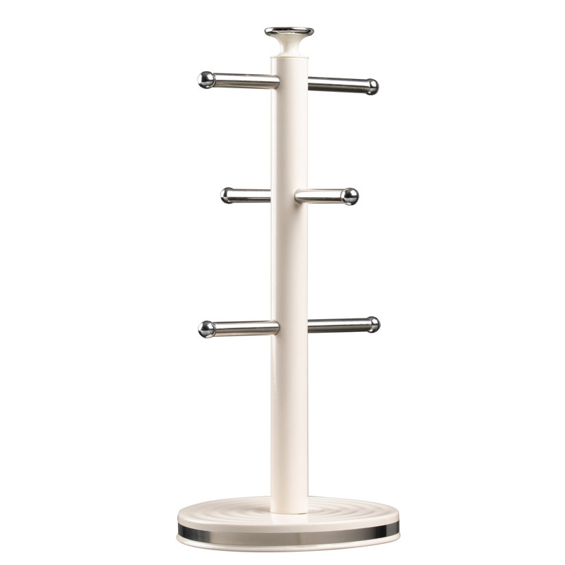 Daewoo Sienna 6 Branch Weighted Mug Tree, Stainless Steel, Cream