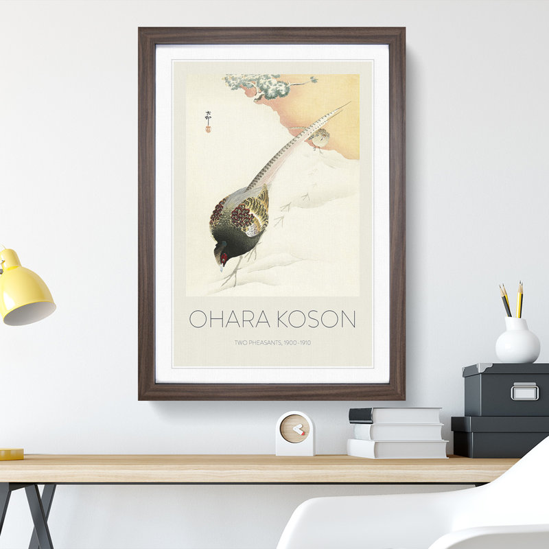 Pheasant Couple by Ohara Koson - Picture Frame Painting, Walnut, 65cm H x 48cm W x 2cm D