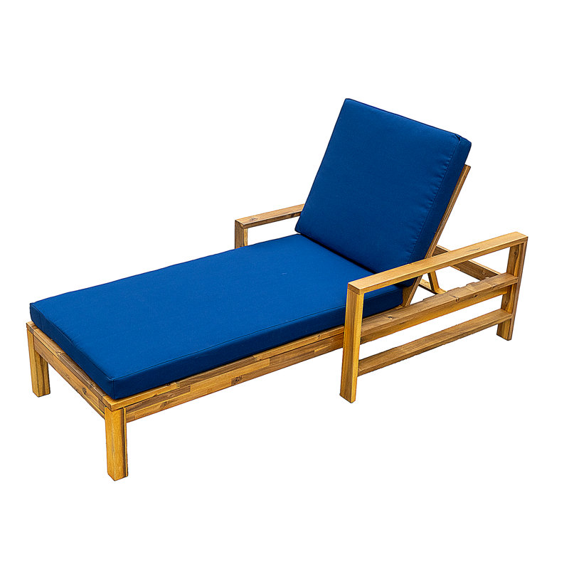 Acacia Wood Adjustable Backrest Outdoor Lounge Chair,Suitable for Gardens,Terraces,and Poolside Areas, Blue
