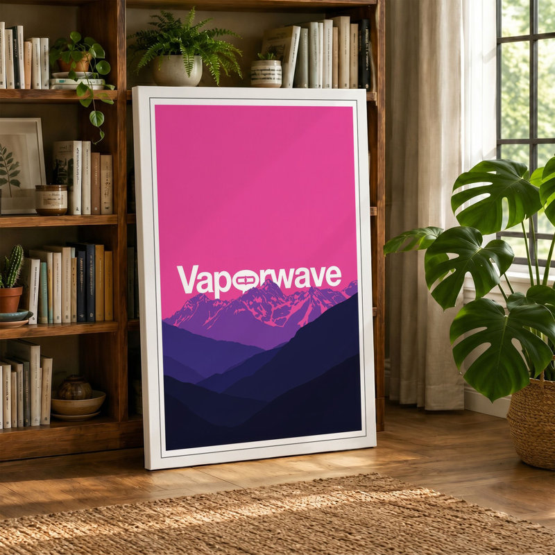 Vaporwave Mountains Retro - Wrapped Canvas, 24x16 - 61.0 x 40.6 cm, Terracotta Border