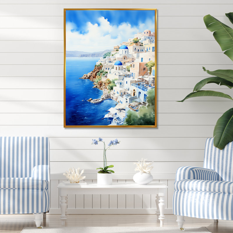 Îles grecques, Santorini Village Dreams II, Cadre flottant doré, 60" H x 28" W