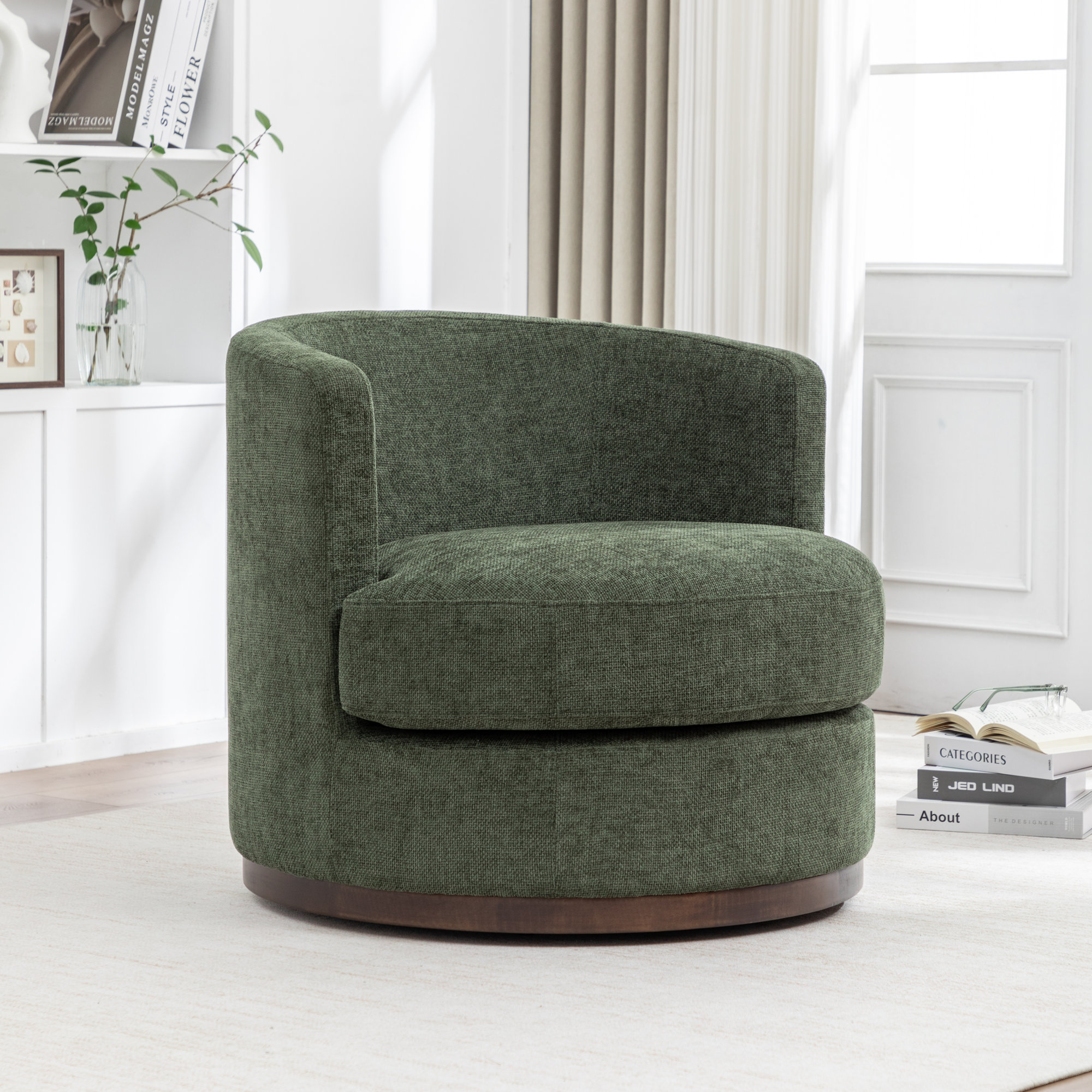 Arabella Upholstered Swivel Barrel Chair , Juniper Performance Chenille
