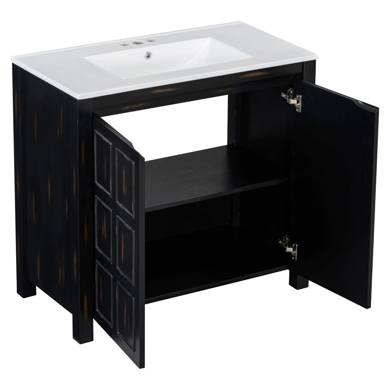 Meuble-lavabo de salle de bain, armoire de rangement avec lavabo, portes à fermeture en douceur et tablette réglable, rangement de salle de bain pour la maison