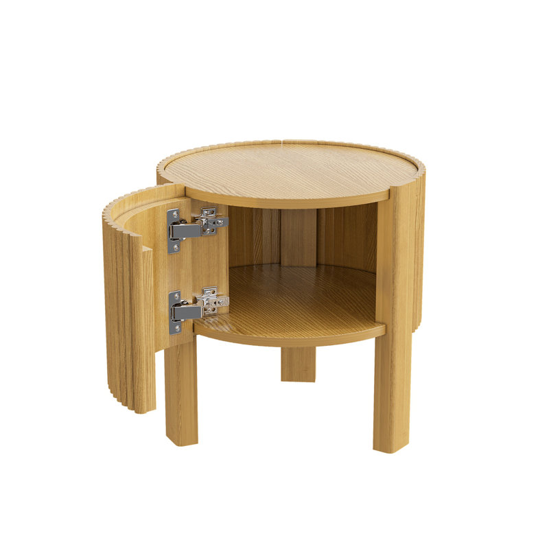 Round Fluted Side Table with Storage